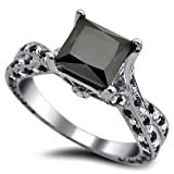 2.62ct Princess Cut Black Diamond Engagement Ring 14k White Gold With a ...