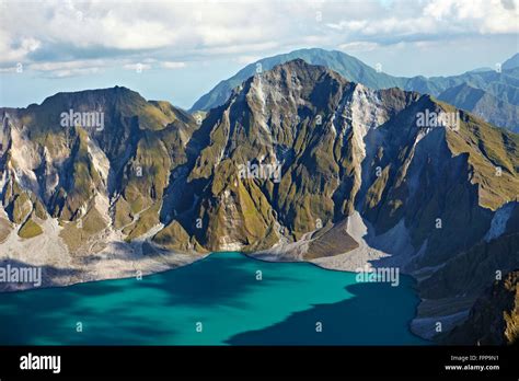 The summit and crater lake of Mount Pinatubo, a volcano which erupted in 1991 in the VEI-6 event ...