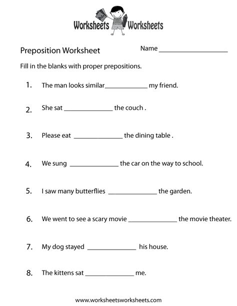 Preposition Practice Worksheet - Free Printable Educational Worksheet