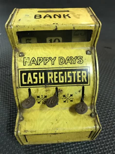 VINTAGE HAPPY DAYS Cash Register Bank Toy Yellow Black No Key $9.89 ...