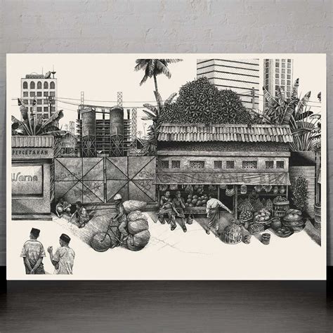 Jakarta street 2 drawing illustration wall art art | Etsy