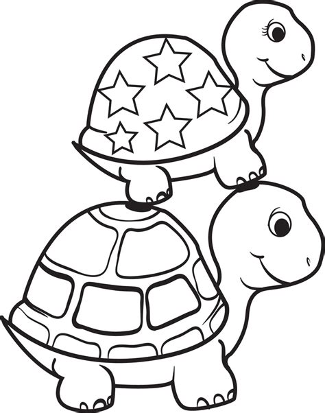 Printable Turtle On Top of a Turtle Coloring Page for Kids – SupplyMe