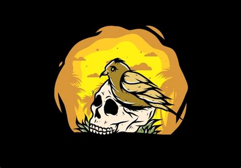 Premium Vector | Bird nesting in skull illustration