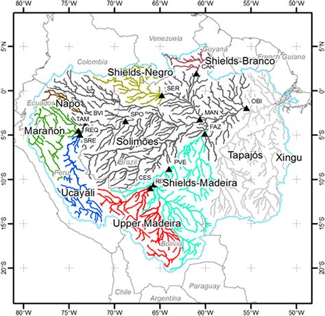 The Amazon River basin: Subbasins of main tributaries and lithological ...