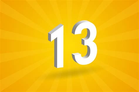 3D 13 number font alphabet. White 3D Number 13 with yellow background ...