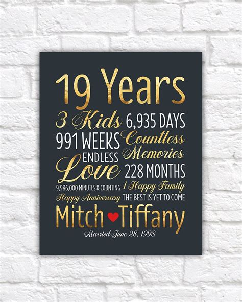 Personalized Wedding Anniversary Gift 19th Anniversary 19 | Etsy