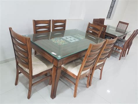 Rectangular Glass Top Wooden Dining Table, 6 Seater at Rs 27500/set in ...
