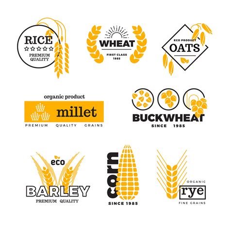 Organic wheat grain farming agriculture vector logo set By Microvector | TheHungryJPEG