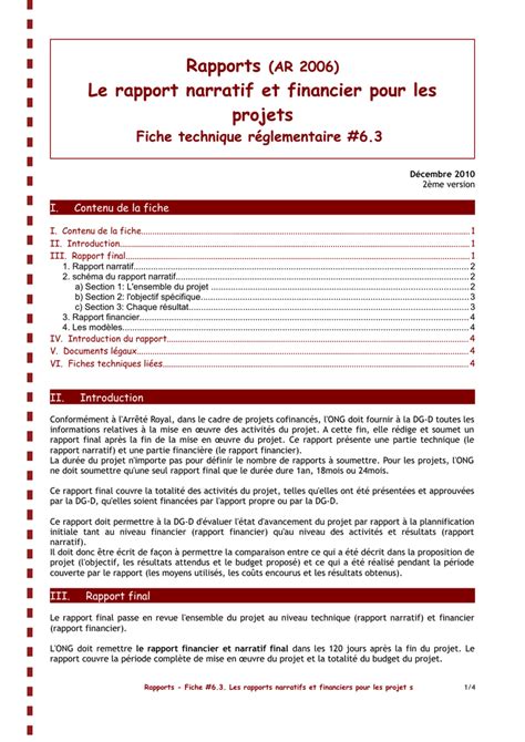 Le rapport narratif et financier pour les projets Fiche