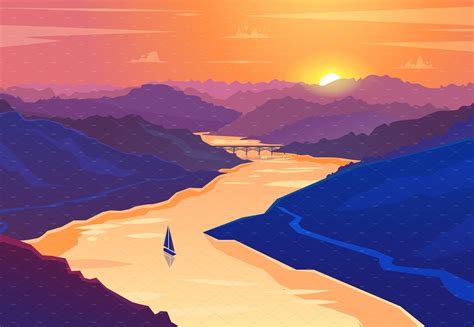 Sunset landscape. Vector | Illustrations ~ Creative Market