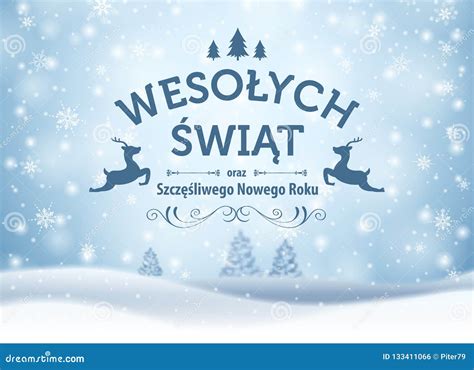 Holiday Greeting Card Concept. Merry Christmas and Happy New Year Written in Polish Stock ...