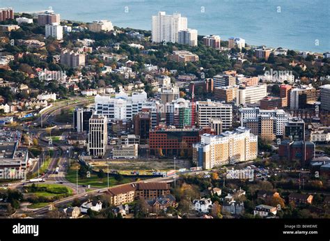 Aerial view of Bournemouth town centre. Office blocks and apartment ...