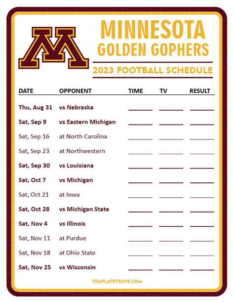 Printable Gopher Football Schedule