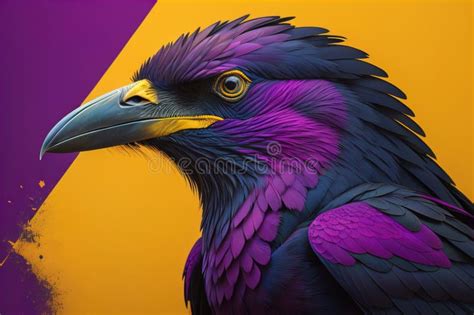 Close Up Portrait of a Black Raven with Purple Tones on the Feathers on Interesting Background ...