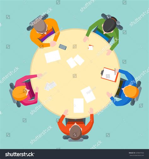 Cartoon Team Meeting Table People Top Stock Vector (Royalty Free) 649807930