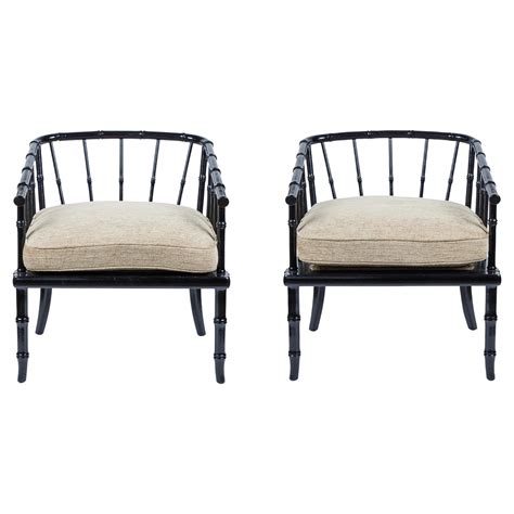 Vintage Faux Bamboo Side Chairs W New Black Lacquer Finish Pair at 1stDibs