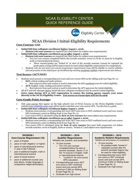 Quick Reference Guide - NCAA Eligibility Center Download Printable PDF | Templateroller