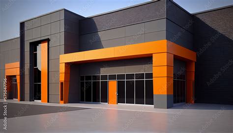 exterior of a modern warehouse with a small office unit Stock ...