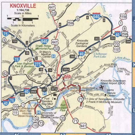 Knoxville TN roads map, highway map Knoxville city surrounding area