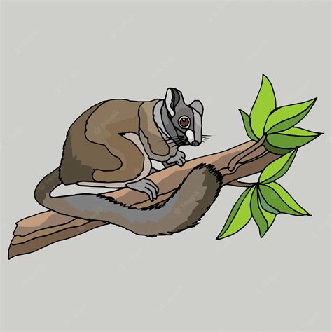 Premium Vector | A drawing of a lemur on a branch with green leaves