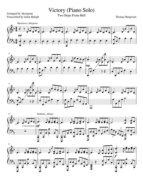 Victory (Piano Solo) - Two Steps From Hell Sheet music for Piano (Solo) | Musescore.com