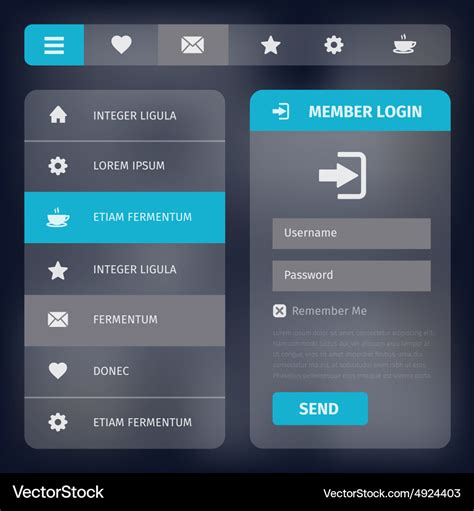 User interface with menu and icons Royalty Free Vector Image