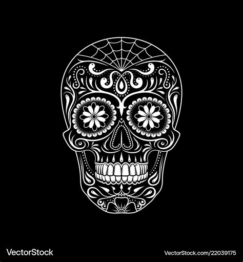 Stylized decorative sugar skull on black Vector Image