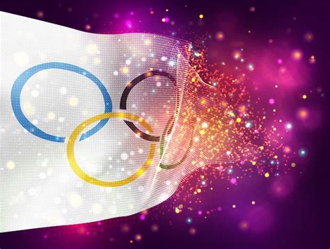 Premium Vector | White flag with olympics rings vector 3d flag on pink purple background with ...