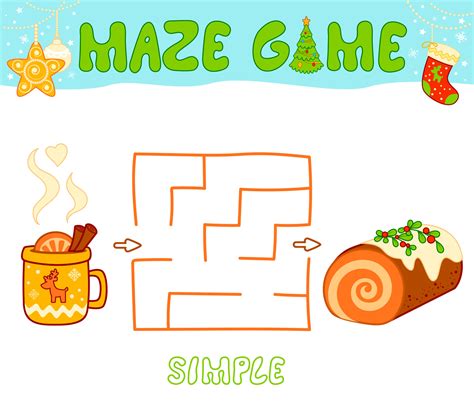 Christmas Maze puzzle game for children. Simple Maze or labyrinth game ...