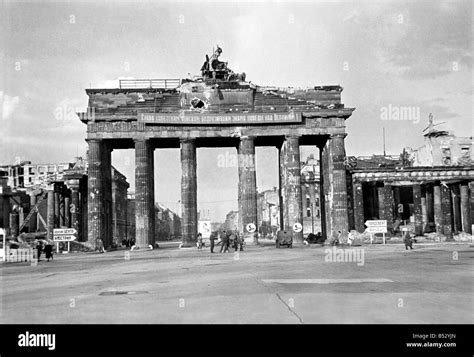 Scenes showing rubble and destruction at the Brandenburg Gate in the German city of Berlin as ...