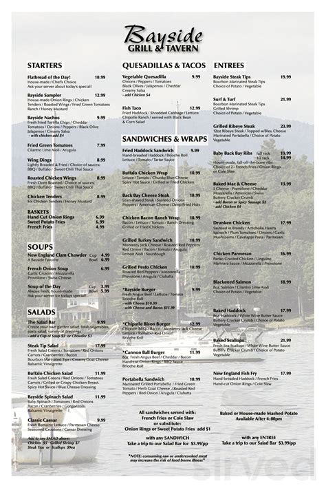 Bayside Grill & Tavern menu in Wolfeboro, New Hampshire, USA