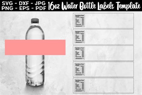 16oz Water Bottle Labels Template SVG, Water Bottle Template