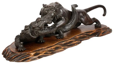 Japanese Meiji Period Bronze Tiger Attacking a Crocodile For Sale at ...