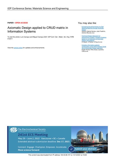 (PDF) Axiomatic Design applied to CRUD matrix in Information Systems