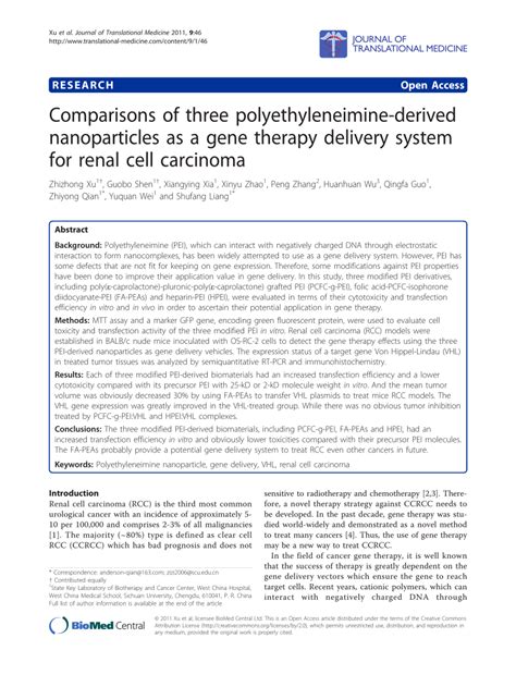 (PDF) Comparisons of three polyethyleneimine-derived nanoparticles as a gene therapy delivery ...