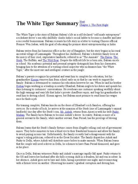 The White Tiger Summary | PDF