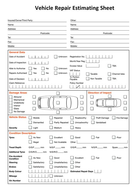 Vehicle Repair Estimating Sheet | Templates at allbusinesstemplates.com