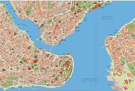 Estambul mapa vectorial, Mapa de estambul sitios (Turquía)