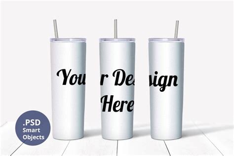 20oz Skinny Tumbler mockup full wrap, 3 tumblers mockup PSD