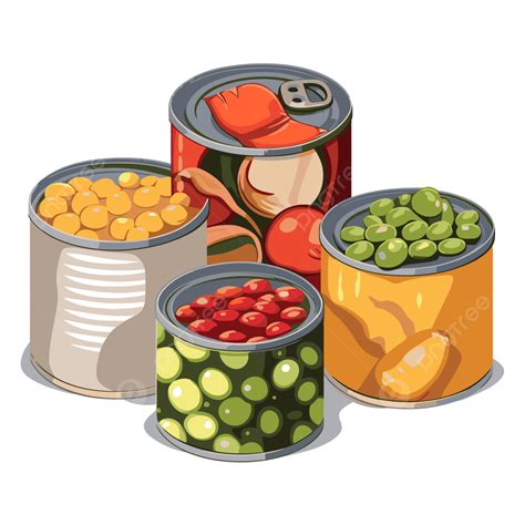 Canned Foods Vector, Sticker Clipart Illustration Of Food Cans Cartoon, Sticker, Clipart PNG and ...