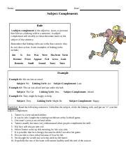 Subject Complement worksheet.docx - Name: Date: Subject Complements Rule A subject complement is ...