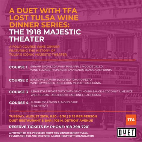 A DUET WITH TFA LOST TULSA WINE DINNER SERIES: The 1918 Majestic Theater - Tulsa Foundation for ...