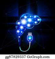 2 Abstract Human Brain With Usb Clip Art | Royalty Free - GoGraph