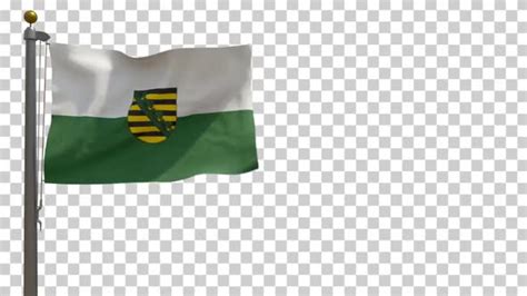 Saxony Flag with Emblem (Sachsen, Germany) on Flagpole with Alpha ...