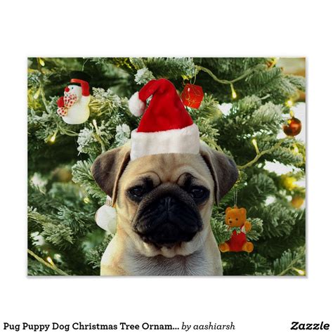 Pug Puppy Dog Christmas Tree Ornaments Snowman Poster | Zazzle.com ...