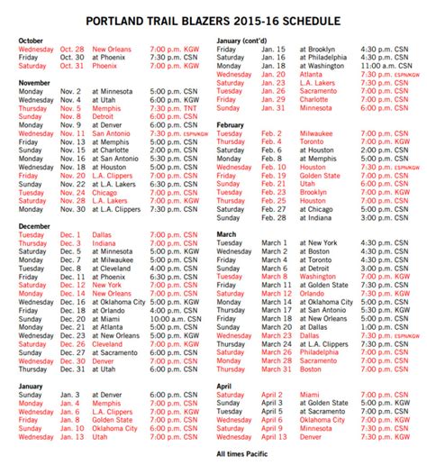 Portland Trail Blazers Schedule 2021 18 Printable - Printable Schedule