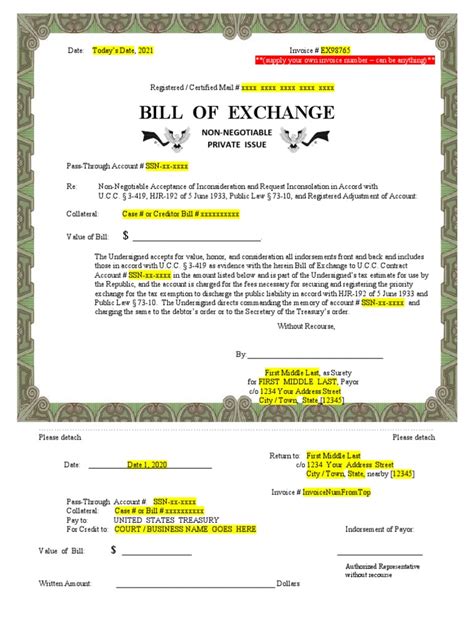 Bill of Exchange Template | PDF | Uniform Commercial Code | Payments