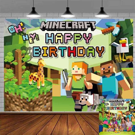 Minecraft Happy Birthday Backdrop Banner Poster Vinyl Party Decoraton ...