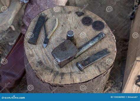 Coin forging tools stock photo. Image of history, industry - 124246982