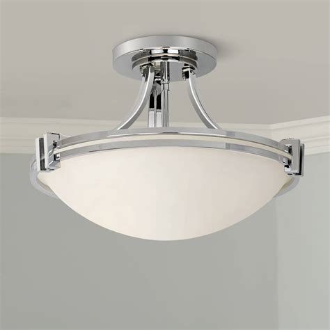 Art Deco Semi Flush Mount Ceiling Light Fixture Chrome 16" White Glass Bedroom 736101384717 | eBay